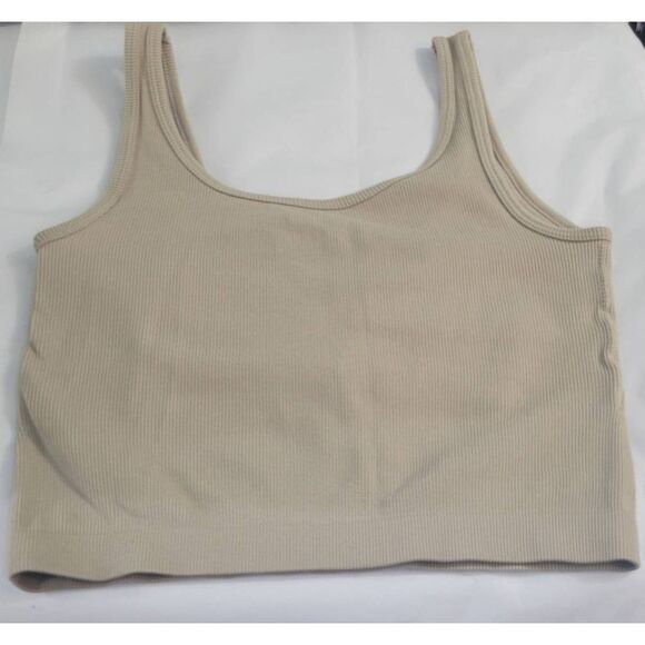 Pro Fit Cropped Tank Built in Bra, Sports Bra Ribbed Khaki Sz XL - Picture 2 of 7